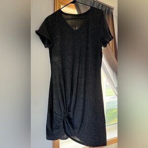 Black V-Neck Short Sleeve Dress